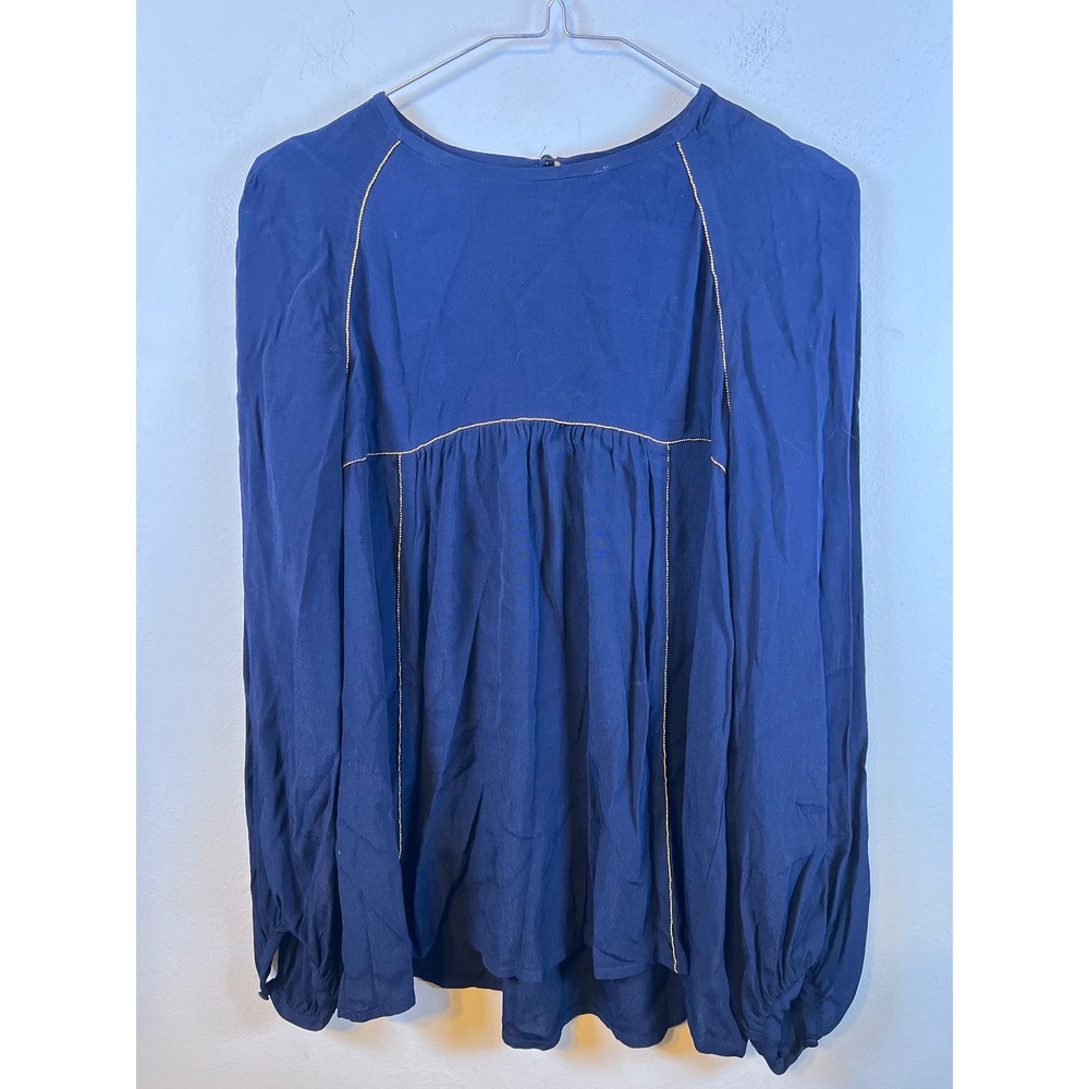 Zara Woman Womens Blouse Gold Bead Trim Navy Blue Size M